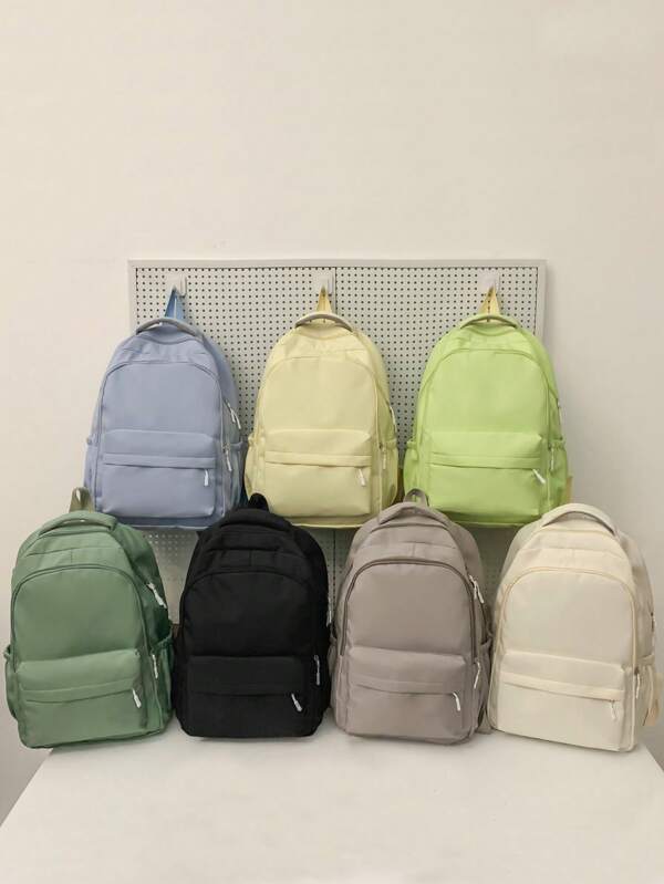Versatile Solid Color Campus Backpack For Women Large Capacity Simple Multiple Compartments Travel Backpacks Functional School Bookbag Waterproof Fashion Business Casual Computer Bags Tready Backpack Bag For School Bag School