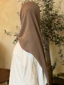 1 件女士纯色珍珠雪纺柔软头巾，休闲阿拉伯风格长围巾，保守纯色头巾，适合日常使用 - 棕色 - 查看 4