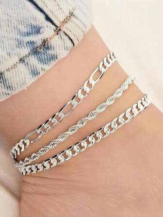 3pcs/Set Multi-Layer Chain Unique Design Anklet, Suitable For Women's Daily Wear, Beach & Street Style