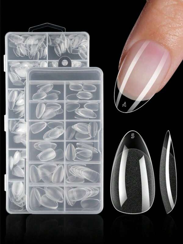 120/240/504Pcs Short Almond Nail Tips Soft Gel Clear Gelly Nail Tips Half Matte Full Cover Nail Tips Acrylic Pre-Filed Press On Fake Nail Tips For Nail Extension Home DIY Manicure Press On Nails Nail Supplies