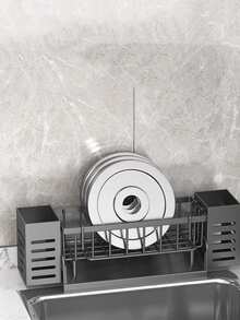 1 soporte para esponja de fregadero de cocina gris/negro, multifuncional, organizador de almacenamiento para cepillos y fregadores.