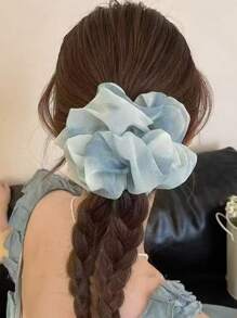 1 件大号蕾丝薄纱 4 层发圈，甜美芭蕾风格，百搭发饰，纯色涤纶，发圈，发圈，洗脸，发饰