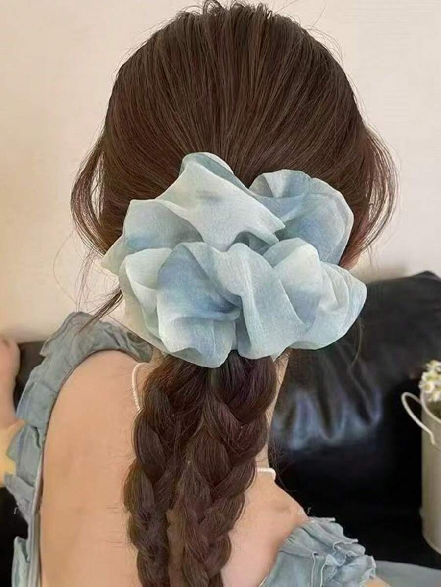 1 件大号蕾丝薄纱 4 层发圈，甜美芭蕾风格，百搭发饰，纯色涤纶，发圈，发圈，洗脸，发饰