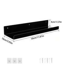 1pc No Hole Drilling 11.8-Inch Black Acrylic Wall Floating Shelf, Wall Mounted Children's Book Display RackRoom Decor - Black - View 7