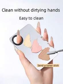 不锈钢化妆托盘，化妆品调色托盘，带刮刀工具，美甲眼影睫毛彩妆专业颜料混合工具，价格实惠，情人节礼物，廉价商品，旅行必备，房间装饰，情人节礼物，便宜货，房间，1美元商品，度假必备，女士礼物，卧室，情人节，99美分 - 銀色 - 查看 2