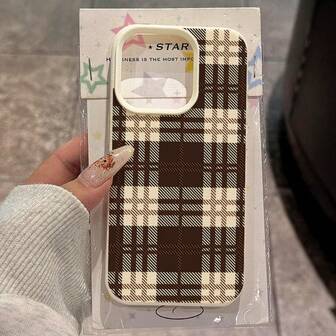 1pc TPU Material Retro British Style Classic Checkered Pattern Phone Case, Compatible With IPhonegi Phones