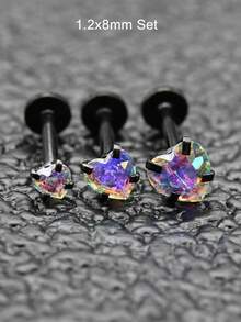 3 sztuki w opakowaniu Fantastyczny tęczowy kolor 3/4/5 mm imitacja kryształu cyrkonii serce kolczyki do nosa kolczyki do nosa ze stali nierdzewnej labret kolczyki do warg helisa kolczyki do chrząstki dla kobiet mężczyzn biżuteria do ciała 16G 1,2 x 6 mm płaski słupek