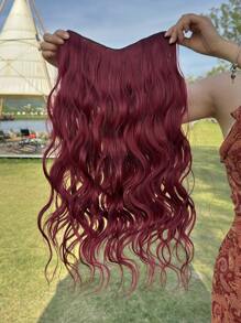 V-förmige Clip-In Haarverlängerungen in Weinrot, 24-26 Zoll lang, natürliche Welle, wellig, synthetisches Haarteil für den täglichen Gebrauch von Frauen