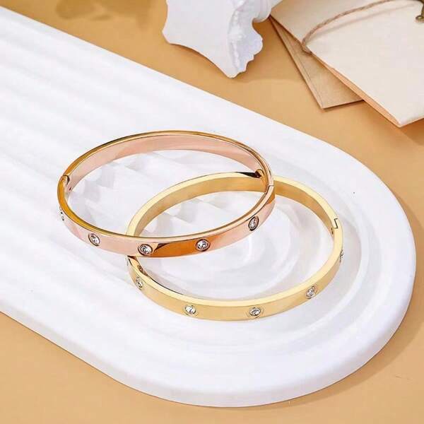 1pc Women's Lucky Flower Bracelet, 18K Gold Plated Stainless Steel, Romantic Valentine's Day Gift For Her