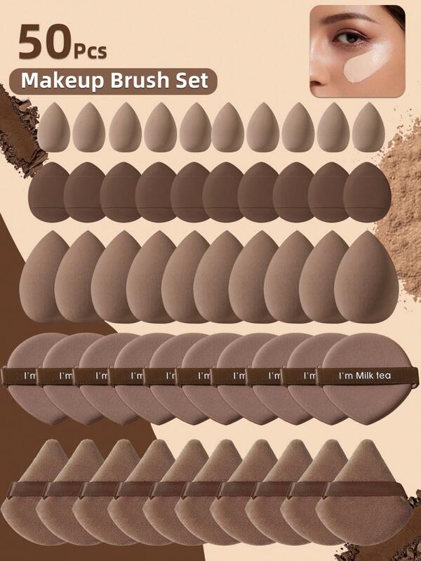 50-Piece Makeup Tool Set Includes: 10 Beauty Sponges For Liquid Cosmetics + 10 Mini Beauty Sponges For Liquid Cosmetics + 10 Triangular Powder Puffs For Loose Powder And Setting + 10 Cushion Puffs For Facial Makeup + 10 Mini Cushion Puffs For Facial Concealing