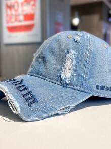 Back-To-School Season Star Same Style Fashion Retro Broken Hole Cool Embroidery Letter Baseball Cap Big Head Circumference American Cap Young Couple Fashion Street Curved Brim Hat Blocking Ultraviolet Sunshade Hat Outdoor Sports Wear Retro European And American Style Unisex Couple Baseball Cap