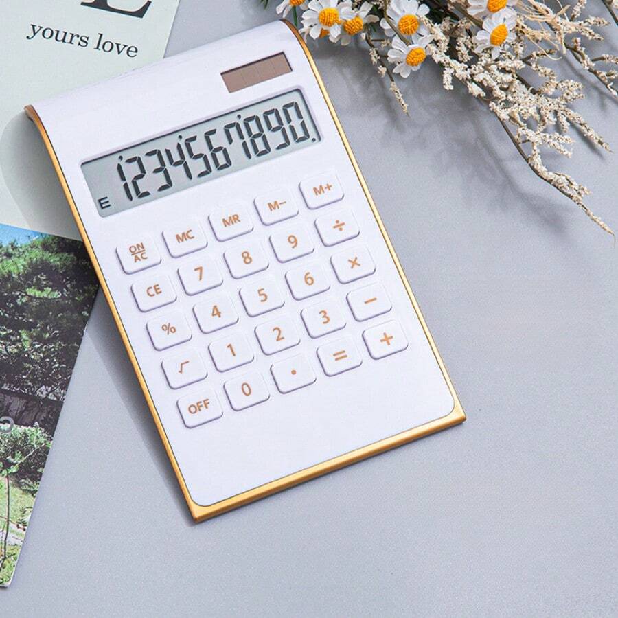 太阳能双电源薄金框台式计算器，礼品计算器 - 彩色 - 查看 1