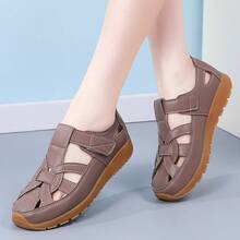 Woven Hollow Hook And Loop Casual Sandals