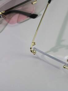 1pc/5pcs Metal Frameless Gear Gradient Rectangular Fashion Glasses, Fashionable Street Style Eyewear For Daily Wear