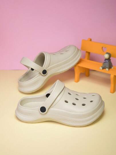 Kids' Solid Color Sandals, Waterproof Non-Slip EVA Casual Fashion, Comfortable Soft Thick Bottom Beach Shoes Hollow Slippers