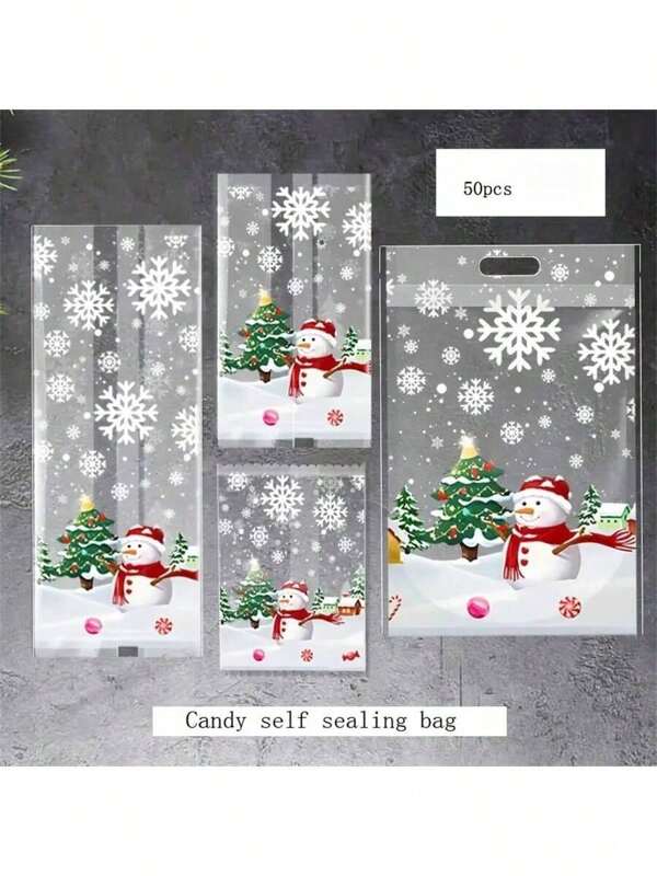 50/100 Piezas Bolsas de Caramelos con Copos de Nieve Navideños - Autocierre, de Pie, Bolsas de Regalo Reutilizables para Hornear, Fiestas y Empaques de Alimentos Navideños - Excelente para Caramelos Navideños y Suministros de Hornear Decoraciones Navideñas Pijamas Navideños Regalos Navideños Decoración Navideña