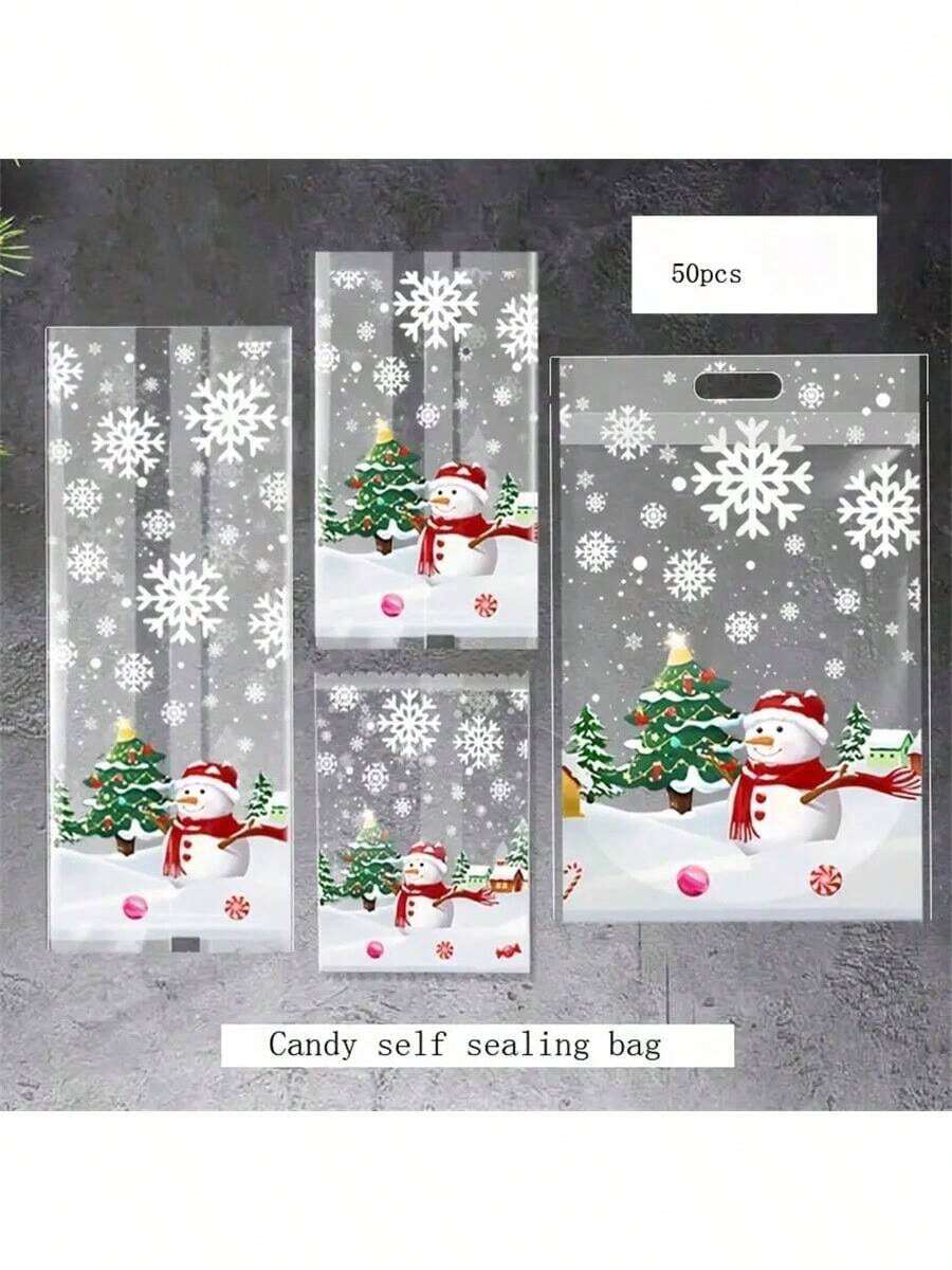 50/100 Piezas Bolsas de Caramelos con Copos de Nieve Navideños - Autocierre, de Pie, Bolsas de Regalo Reutilizables para Hornear, Fiestas y Empaques de Alimentos Navideños - Excelente para Caramelos Navideños y Suministros de Hornear Decoraciones Navideñas Pijamas Navideños Regalos Navideños Decoración Navideña