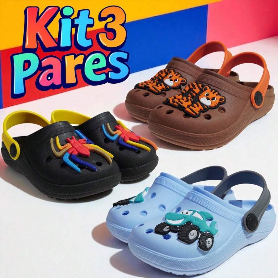 KIT OF 3 PAIRS OF CHILDREN'S SLIPPER SANDALS FOR BOYS - 彩色 - 查看 1