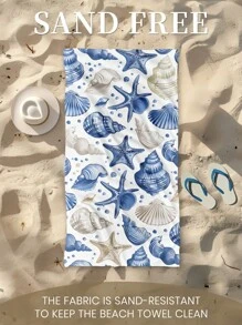 1 件印花沙滩巾，蓝色贝壳和海星游泳巾，浴巾，时尚款式沙滩巾，超强吸水浴室浴巾，游泳、健身、瑜伽，柔软舒适的超细纤维毛巾，轻便便携，防风防晒，假期浴室装饰，可选带或不带储物袋， - 彩色 - 查看 7