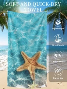 1件印花沙灘巾，透明海星沙灘披巾，柔軟吸水纖維毛巾，適用於浴室、游泳、健身、瑜伽，輕便好攜帶，防風防曬防沙，適合夏季旅行、度假、浴室裝飾 - 彩色 - 查看 8
