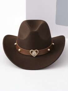 1pc Western Cowboy Hat Suitable For Both Men And Women, With A Detachable Heart-Shaped Pearl Hat Chain, Perfect For Casual Wear On A Daily Basis. It Is An Ideal Choice For Cowboy Parties And Bar Cowboys