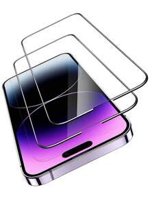 قطعتان من زجاج مقسى لحماية الشاشة الكاملة، غشاء حماية زجاجي مقسى متوافق مع هواتف أبل 16 برو ماكس، 15 برو ماكس، 15 برو، 14 برو ماكس، 13، 12، 11 لحماية الشاشة الكاملة