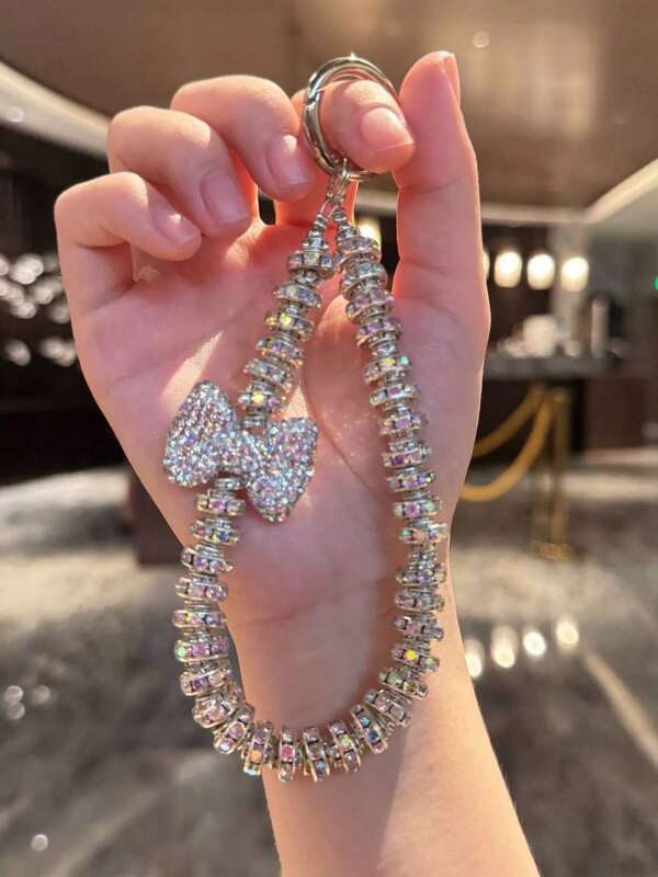 1 pièce Bracelet à strass style vacances d'été, chaîne de téléphone avec nœud, accessoire de coque de téléphone, porte-clés, décoration de sac, cadeau pour porter au quotidien pour mère, famille, amis, anniversaire, vacances Charm de téléphone