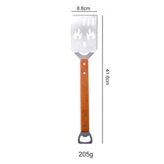 Multifunctional BBQ Grill Spatula Steak Flipper With Bottle Opener, Wooden Handle For Home & Outdoor Grilling