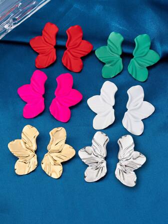 1 Pair Enameled Metal Floral Earrings, Suitable For Daily Wear