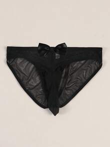 男士纯色性感半透明网眼透气舒适日常袋装三角内裤 - 黑色 - 查看 2