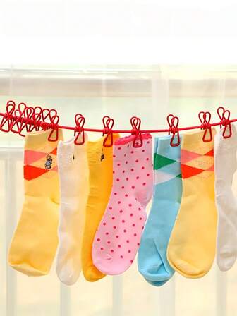 1pc Portable Travel Clothesline, Retractable Camping Clothesline, Adjustable Clothesline With 12pcs Clips, Drying Clothes For Outdoor And Indoor, Home SuppliesDrying Clothes For Outdoor And Indoor, Home Supplies Stretchy Retractable Elastic Clothes Drying Line For Backyard, Vacation, And Hotel Balcony - Portable And Convenient