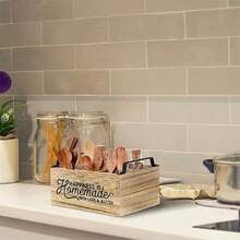Vintage Wooden Tableware Storage Box Kitchen Multi-Grid Knife And Fork Spoon Countertop Organizer Utensil Holder - Khaki - View 5