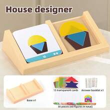 几何房屋设计师拼图，儿童逻辑训练透明卡片堆叠玩具，亲子互动 STEM 棋盘游戏，课堂游戏，儿童生日和节日礼物 - 彩色 - 查看 12