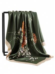 1pc 35.4 Inch Square Scarf, Fashion Printed 90cm Scarf Shawl Neckerchief Luxury Silk Feeling For Women, All Season