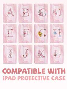 Ayotu CEJ 字母粉色大理石纹平板电脑保护壳，10 种字母设计防震保护，兼容 iPad 10.2 英寸 2021/2020 iPad 第 9/8 代、iPad 第 10 代、iPad (A16) 11 英寸第 11 代 2025，兼容三星 Galaxy Tab，带笔架，支持自动睡眠/唤醒盖，优雅清爽的平板电脑保护壳 - 彩色 - 查看 4