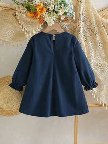 Embroidered Girls' Dress, Ruffle Collar Detailed Embroidery Long Sleeve Loose Dress, Suitable For Casual Outings/Outdoor Leisure Vacations/Princess Style, Spring/Autumn