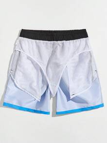 Ombre Drawstring Beach Shorts For Men, Quick Dry, Suitable For Beach, Exercise, Running, Swimming, Hot Spring - Royal Blue - View 4