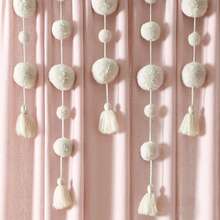 LUSH DECOR Boho Pom Pom Tassel Linen Window Curtain Panel Navy Single 52X84 Halloween-Fall Decor-Room Decor - 臉紅 - 查看 4
