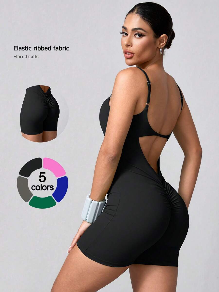 NcmRyu 1 件女士无缝弹力纯色时尚镂空工字背连体衣