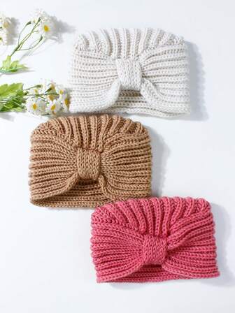 3顶打结装饰婴儿帽，适合日常佩戴，适合0-2岁宝宝