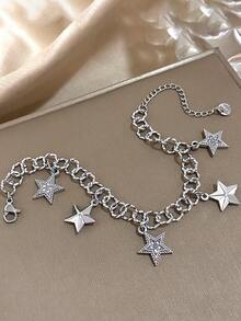 1 件闪亮星星手链不锈钢链，镶方晶锆石，金色和银色生日派对生日节日旅行礼物，适合女性、女友和情侣 - 彩色 - 查看 5
