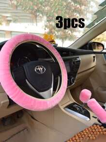 2pcs Plush Hand Brake Cover & Gear Shift Knob Sleeve Set, Soft Comfortable Car Interior Accessories, Suitable For Manual Transmiss