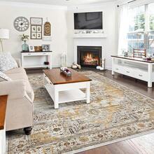 9x12 Area Rugs Living Room - Large Boho Stain-Resistant Rugs With Non-Slip Backing, Vintage Design Bedroom, Beige/Brown, Home Decor Floor - Yellow - View 2