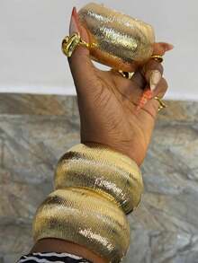 Fashionable Oversized European And American Style Bracelet, Suitable For Daily Wear - Gold - View 12