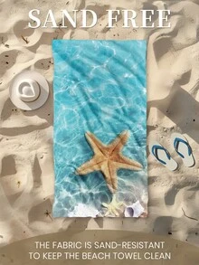 1件印花沙灘巾，透明海星沙灘披巾，柔軟吸水纖維毛巾，適用於浴室、游泳、健身、瑜伽，輕便好攜帶，防風防曬防沙，適合夏季旅行、度假、浴室裝飾 - 彩色 - 查看 7
