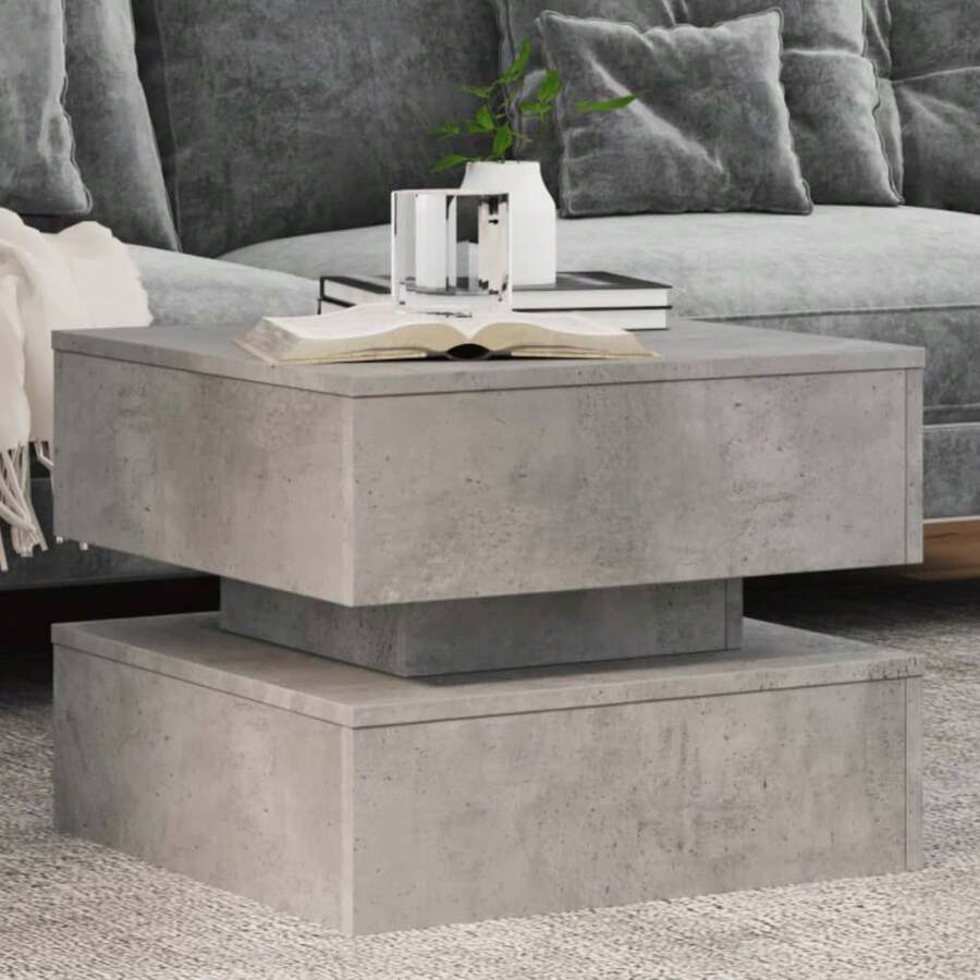 vidaXL Couchtisch mit LED-Leuchten Betongrau 50x50x40 cm - Grau - Übersicht 1