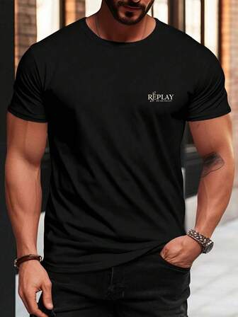 REPLAY NEW YORK Men's Casual Short Sleeve T-Shirt - Lightweight Breathable Crew Neck T-Shirt, Logo Print On Chest, Regular Fit H Size, Suitable For Spring/Summer Outdoor Wear