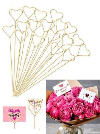 20 件金属卡夹，金色心形花插卡夹，相片夹，婚礼、生日、派对装饰座位卡夹