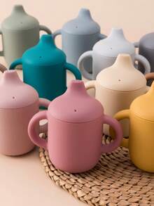 PopLittleOne 1PC Baby Silicone Sippy Cup With Double Handle Portable Water Bottle For Kids Feeding Learning Baby Items Leakproof Baby Cups - Multicolor - View 4