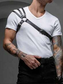 Men's Leather Harness - Adjustable Shoulder Strap Chest Harness - Handmade Genuine Leather Body Accessory - Gothic Punk Festival Outfit For Men For Going Out Outfit Wedding Party And For Gift Halloween Accessories, Halloween Costumes Autumn-Winter Accessories Halloween Costume,Suitable For Teens, Youth,Men,Casual, Outdoor, Athletic, Vacation, Graduation Gifts, Birthday, Daily Wear - Black - View 2